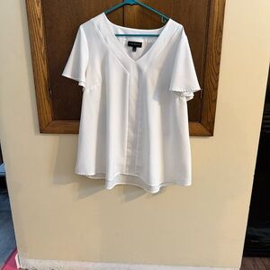 Lane Bryant White V-Neck Blouse
